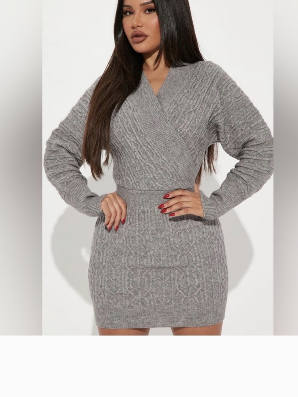 Fashion Nova Gray Cable-Knit Bodycon Mini Dress